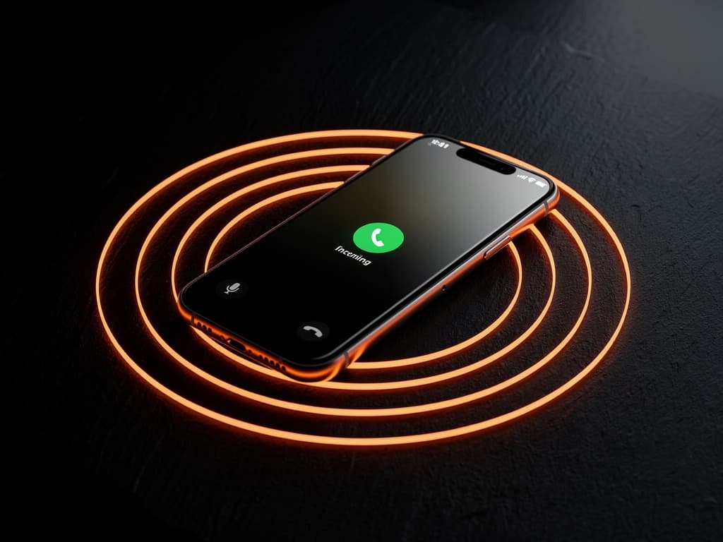 Phone ringing on a dark table with ember pulse rings